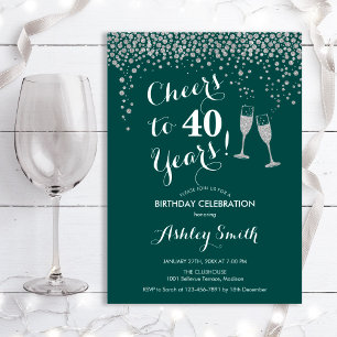 40th Birthday - Cheers To 40 Years Silver Green Invitation