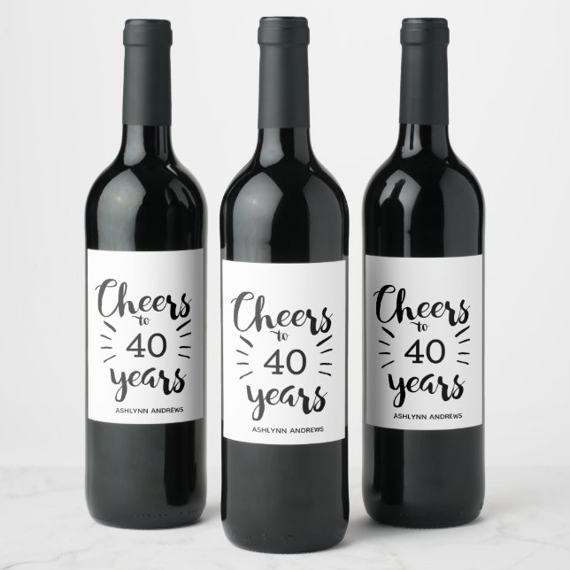 40th Birthday - Cheers to 40 Years Wine Label (Bottles)