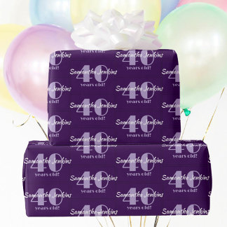 40th Birthday Chic Purple Custom Wrapping Paper