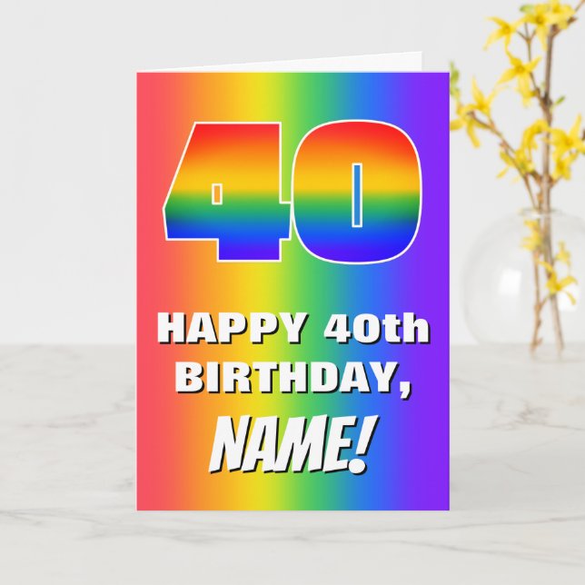 40th Birthday: Colorful, Fun Rainbow Pattern # 40 Card (Yellow Flower)