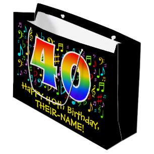 40th Birthday - Colorful Music Symbols, Rainbow 40 Large Gift Bag