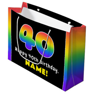 40th Birthday: Colorful Rainbow # 40, Custom Name Large Gift Bag