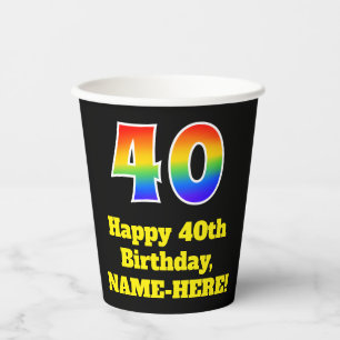 40th Birthday: Colourful, Fun, Exciting, Rainbow 4 Paper Cups