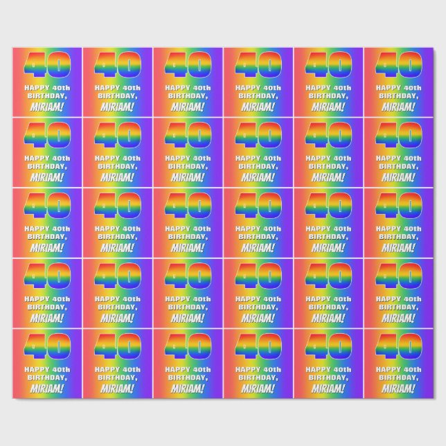 40th Birthday: Colourful, Fun Rainbow Pattern # 40 Wrapping Paper (Seam)