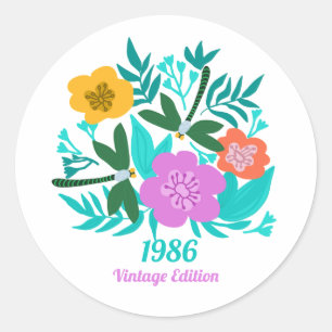 40th birthday colourful modern floral elegant  classic round sticker