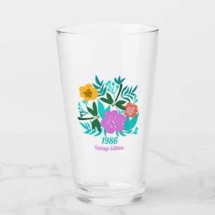 40th birthday colourful modern floral elegant  glass
