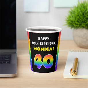 40th Birthday: Colourful Rainbow # 40, Custom Name Paper Cups