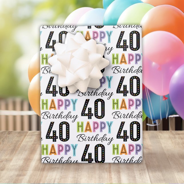 40th Birthday Colourful Typography  Wrapping Paper (Creator Uploaded)