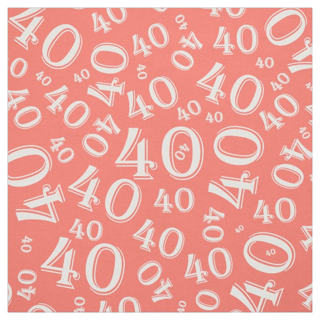 40th Birthday Cool Number Pattern Coral/White Fabric (Swatch)