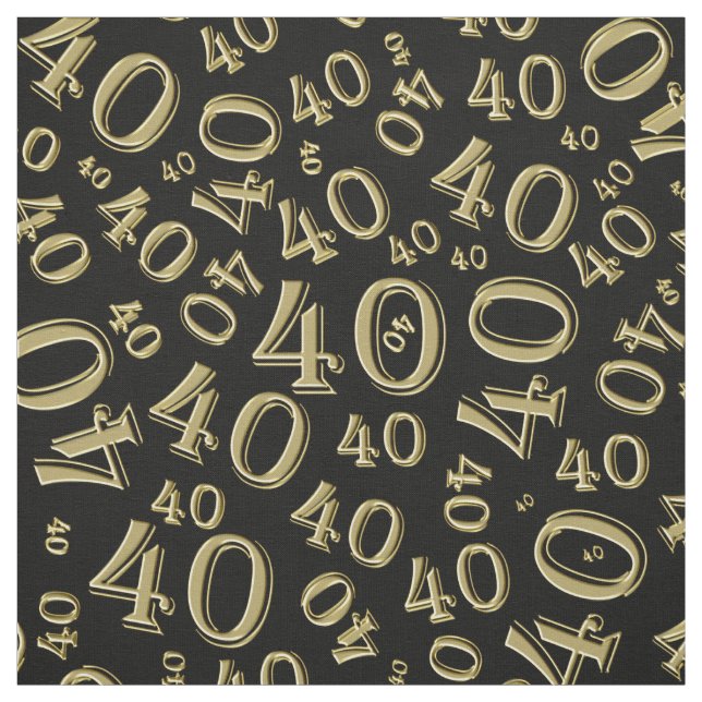 40th Birthday Cool Number Pattern Gold/Black Fabric (Swatch)