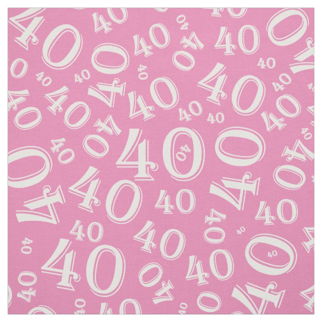 40th Birthday Cool Number Pattern Pink/White Fabric (Swatch)