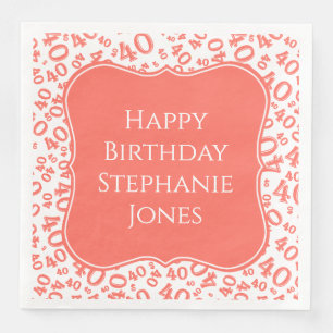 40th Birthday Coral/White Bracket Number Pattern Napkin