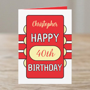 40th birthday custom name red yellow card