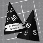 40th Birthday Custom Paper Party Hat<br><div class="desc">Celebrate with Personalised 40th Birthday Party Supplies.  Black and White 40 pattern with your Custom Message.</div>