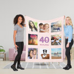40th birthday custom photo collage rose gold pink fleece blanket<br><div class="desc">A gift for a woman's 40th birthday, celebrating her life with a collage of 8 of your photos of her friends, family, interest or pets. Personalise and add her name, age 40 and a date. Date of birth or the date of the birthday party. Pink and purple coloured letters. Girly...</div>