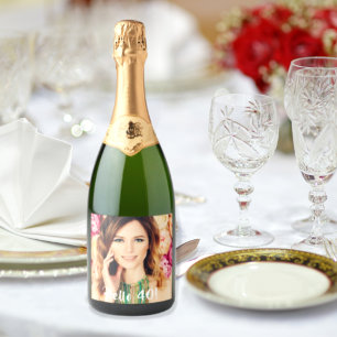 40th birthday custom photo hello 40 for women sparkling wine label