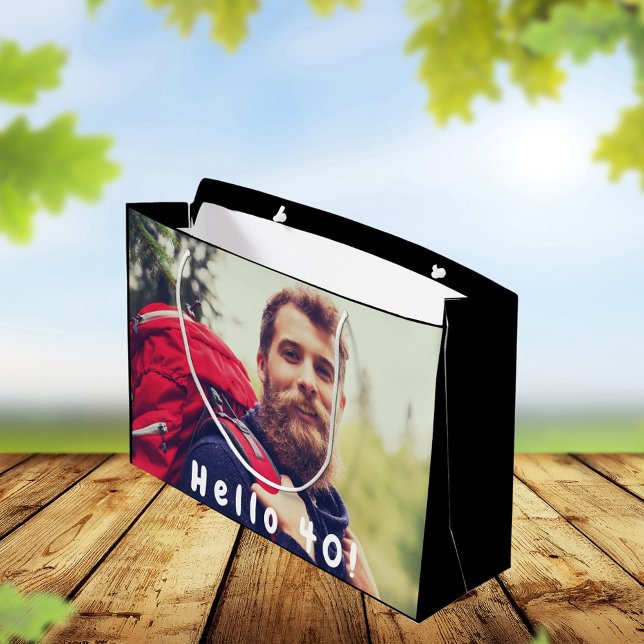 40th birthday custom photo hello 40 forty guy large gift bag (Creator Uploaded)