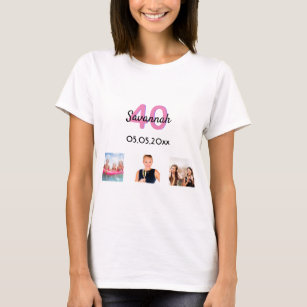 40th birthday custom photo pink monogram woman T-Shirt