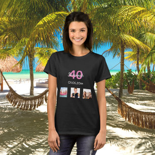 40th birthday custom photo pink monogram woman T-Shirt