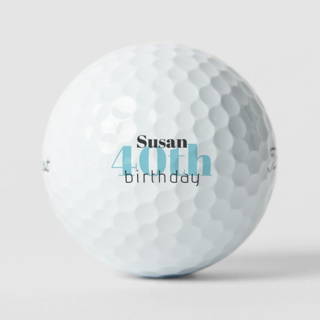 40th Birthday Custom Turquoise Titleist Pro V1 Golf Balls (Front)