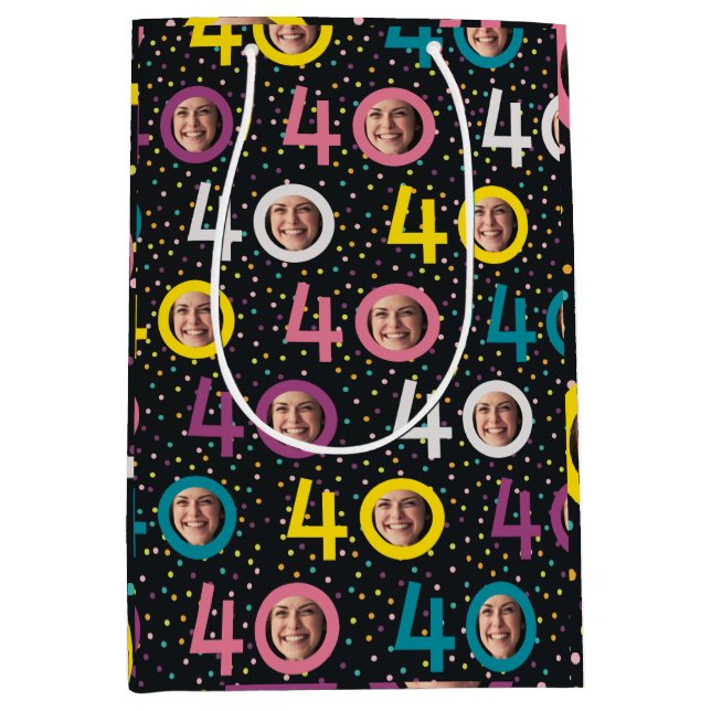 40th Birthday Customise Photo Medium Gift Bag (Front)
