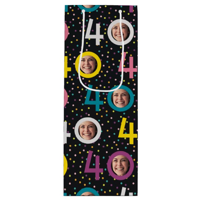40th Birthday Customise Photo Wine Gift Bag (Front)