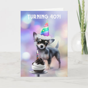 40th Birthday Cute Chihuahua Puppy with Party Hat Card