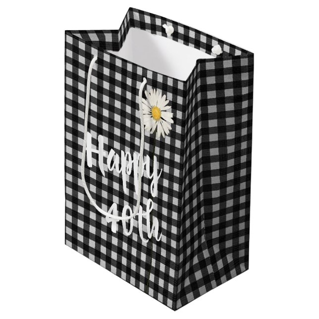 40th Birthday Daisy On Gingham Medium Gift Bag (Front Angled)