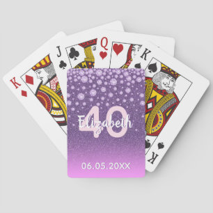 40th birthday diamonds glitter purple pink playing cards