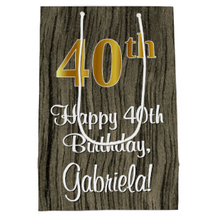 40th Birthday: Elegant Faux Gold Look #, Faux Wood Medium Gift Bag