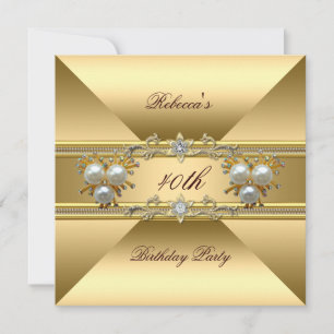 40th Birthday Elegant Gold Pearl Jewels Invite