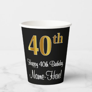 40th Birthday - Elegant Luxurious Faux Gold Look # Paper Cups