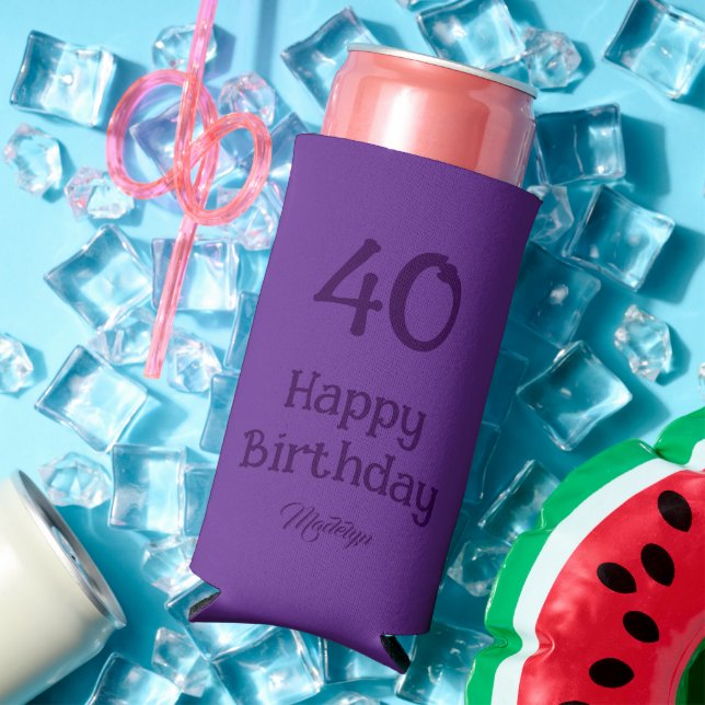 40th Birthday Elegant Purple Gift For Women Seltzer Can Cooler (In Situ Summer)