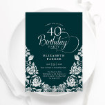 40th Birthday Emerald Green Silver Roses Invitation<br><div class="desc">Emerald green silver elegant 40th birthday party invitation. Classy design featuring roses,  faux silver foil and typography script font. Trendy invite card perfect for a stylish female bday celebration. Personalise with your own details. Can be customised to any age. Printed Zazzle invitations or instant download digital printable template.</div>