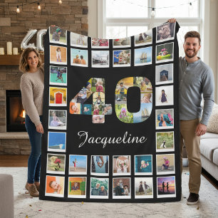 40th Birthday Family Photo 40 Collage Huge Fleece Blanket