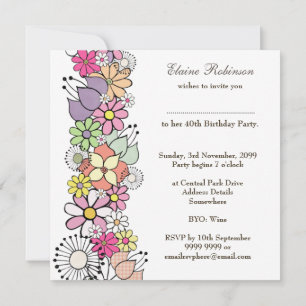 40th Birthday Floral Number 40 Custom Invitation