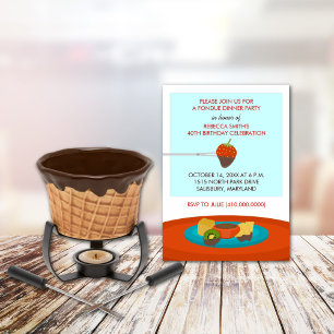 40th Birthday Fondue Dinner Party Invitations