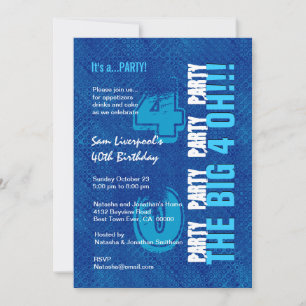 40th Birthday For Him Royal Blue and Aqua W1502 Invitation