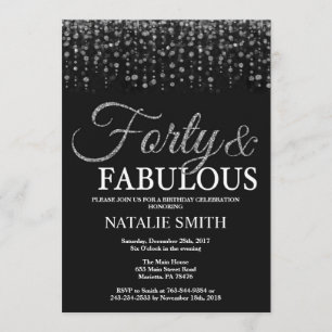 40th Birthday Forty and Fabulous Silver Glitter Invitation