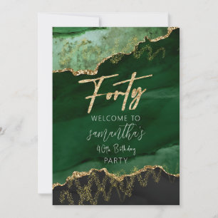 40th Birthday Forty Emerald Green and Gold sign Invitation