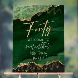 40th Birthday Forty Emerald Green and Gold Welcome Acrylic Sign