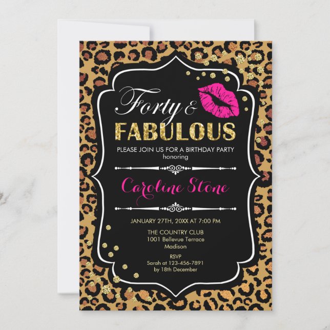 40th Birthday - Forty Fabulous Leopard Print Invitation (Front)