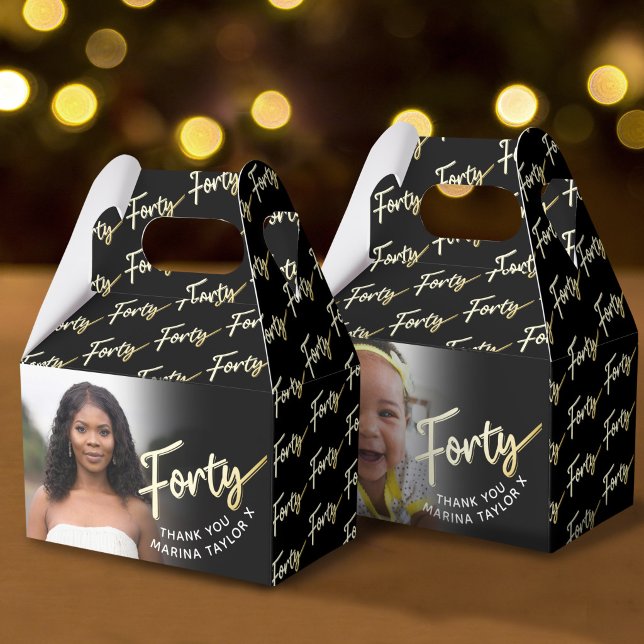 40th birthday Forty script gold black photo Favour Box (Creator Uploaded)
