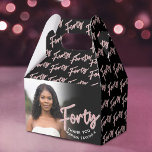 40th birthday Forty script pink black photo Favour Box<br><div class="desc">Forty pink script two photos party favour boxes. Personalise this 40th birthday party script photo favour box with your own birthday girls name and two photos of your birthday girl or boy one on each side. Other years and matching items are available and can be created by request. © Original...</div>