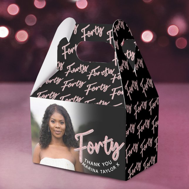 40th birthday Forty script pink black photo Favour Box (Creator Uploaded)