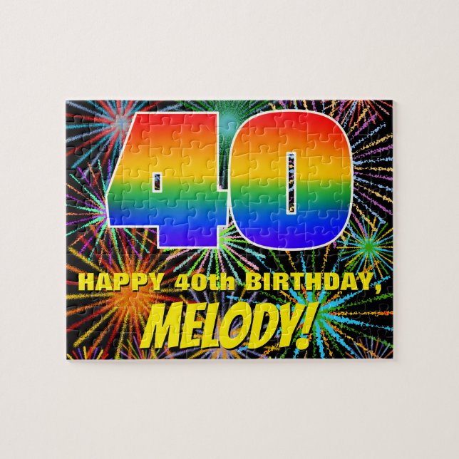 40th Birthday: Fun, Colourful Celebratory Firework Jigsaw Puzzle (Horizontal)