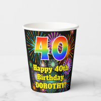 40th Birthday: Fun Fireworks Pattern + Rainbow 40