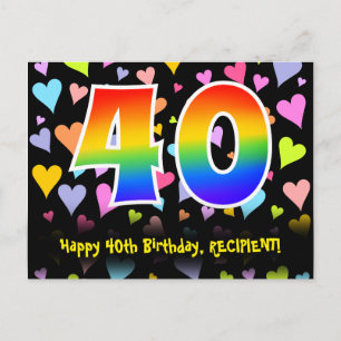 40th Birthday: Fun Hearts Pattern, Rainbow 40 Postcard