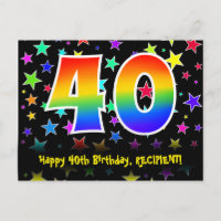 40th Birthday: Fun Stars Pattern, Rainbow 40, Name