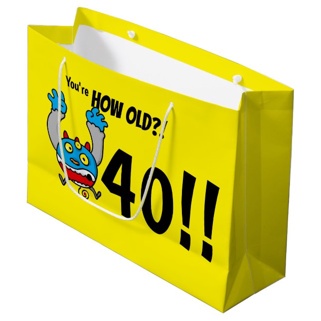 40th Birthday Funny Age Joke Large Gift Bag (Front Angled)